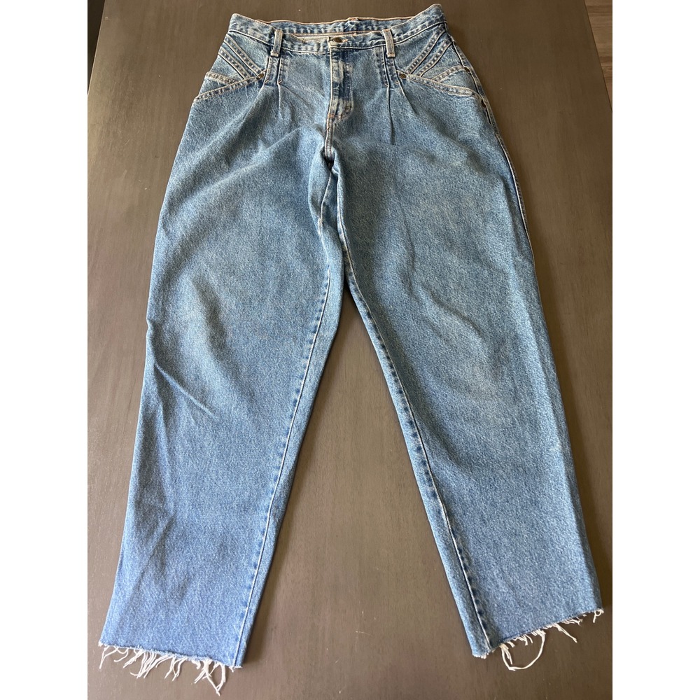 Vintage Zena Jeanswear Womens High Waist Pleated Denim Mom Jeans Blue Size 12